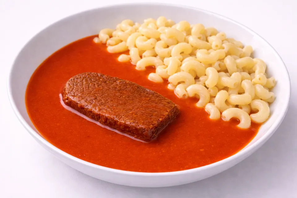 Beef with tomato sauce and pasta